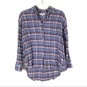3/$30 Madewell | Purple Pink Blue Plaid Hi-Low Button Up Shirt S